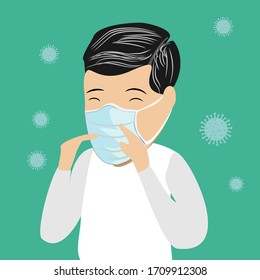 Men wearing medical protective masks for the protection of corona virus health, epidemics and infectious diseases, vector illustration