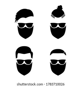 Men wearing protection face mask  and  sunglasses with different hairstyles. Set of hairstyles for men. Set for a barbershop. Vector illustration