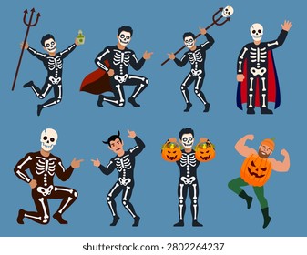 men wearing spooky skeleton costumes for halloween bundle set