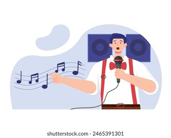 Men wearing suspenders and ribbon ties are performing, singing classical songs. Character design. Vector flat illustration