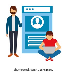 men with web page isolated icon