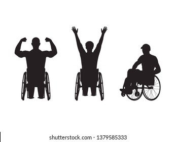 Men in wheelchai rsilhouette. Vector collection of disabled men