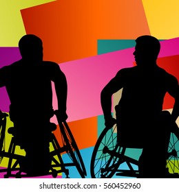 Men in a wheelchair disabled medical health silhouette abstract background vector illustration