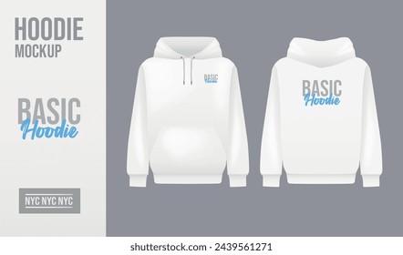 Men white hoody. Realistic jumper mockup. Long sleeve hoody template clothing.