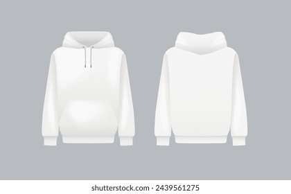 Men white hoody. Realistic jumper mockup. Long sleeve hoody template clothing.