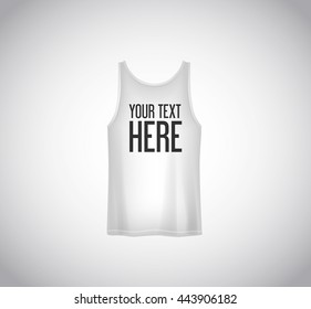 Men white tank top isolated. Realistic mockup whit brand text for advertising. T-shirt template on background.