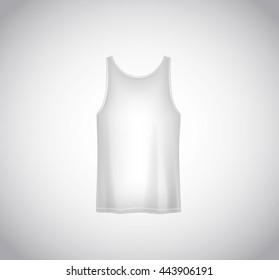 Men white tank top isolated. Realistic mockup. Short sleeve T-shirt template on background.