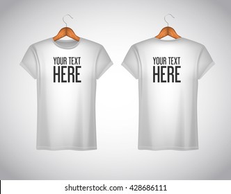 Men white T-shirt. Realistic mockup whit brand text for advertising. Short sleeve T-shirt template on background.