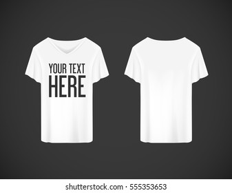 Men white T-shirt. Realistic mockup whit brand text for advertising. Short sleeve T-shirt template on background.