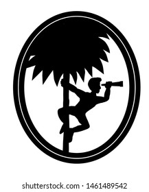Men who climb up the palm tree to look at the view from the height.