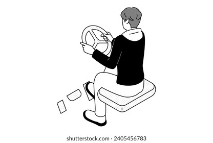 Men who play car driving and racing games, Vector Illustration