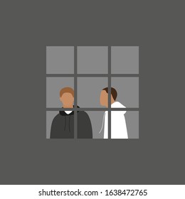 Men in the window behind bars