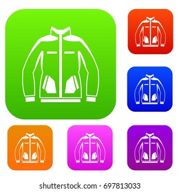 Men winter jacket set icon in different colors isolated vector illustration. Premium collection