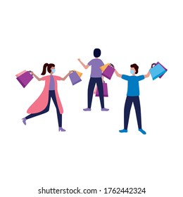 men and woman avatar with bags design of Shopping commerce and market theme Vector illustration