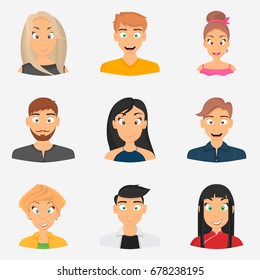 Men and woman avatars color icons for web and mobile design