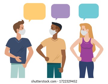 men and woman with chat bubble message to communication, vector illustration