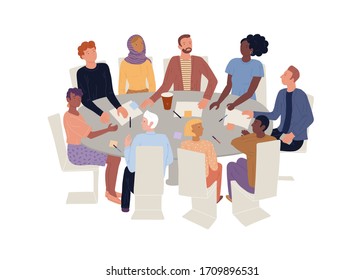 Men Woman Different Ages Nationalities Sitting Stock Vector (Royalty ...