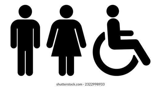 Men, woman and disable silhouette icons