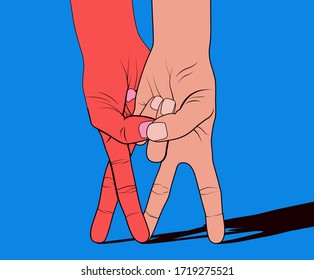 Men and woman hands in dance. Man and woman relationships or flirt or dating or dancing concept. Vector illustration.