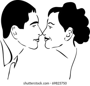 men and woman nose to nose with a smile