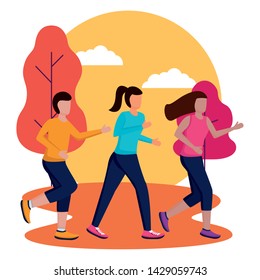 men and woman park running activity vector illustration