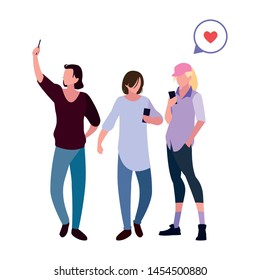 men and woman using smartphone