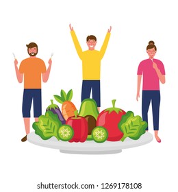 men and woman with vegetables on plate