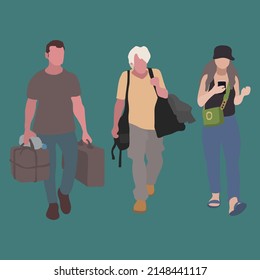 Men and woman walking with luggage bags vector