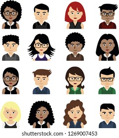 Men and woman work team, vector design of men and woman at work. Diverse business men and women avatar icons - vector.