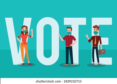 Men And Women Activists Are Calling For Votes. Voting And Election Concept. Pre-election Campaign. Vote 2020. Election 2020. Vote 2020 In USA, Banner Design. Political Election Campaign