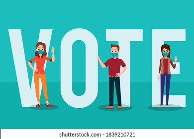 Men And Women Activists Are Calling For Votes. Voting And Election Concept. Pre-election Campaign. Vote 2020. Election 2020. Vote 2020 In USA, Banner Design. Political Election Campaign