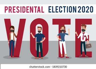 Men And Women Activists Are Calling For Votes. Voting And Election Concept. Pre-election Campaign. Vote 2020. Election 2020. Vote 2020 In USA, Banner Design. Political Election Campaign