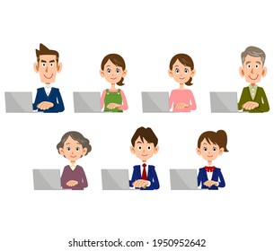 Men and women of all ages operating laptops