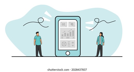 Daten zur Analyse von Männern und Frauen mit einem Bilddesign-Vektorgrafik für Smartphones