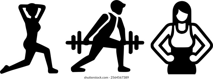 Men and women athletes doing exercises vector illustration. Fitness sign, symbol, vector, art