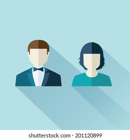 Men and women avatar profile picture set. Vector illustration. Businessmen, coworkers, think, question.