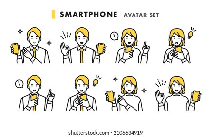 Men and women avatar set with smartphone