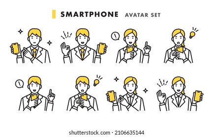 Men and women avatar set with smartphone