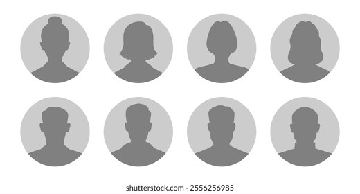 Men and women avatars set. Male and female silhouettes abstract people. User profiles badges. Unknown or anonymous persons. Vector illustration