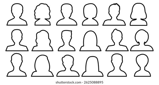 Men and women avatars set. Male and female silhouettes abstract people. User profiles badges. Anonymous user portrait. User Profile pictures isolated on isolated background. 