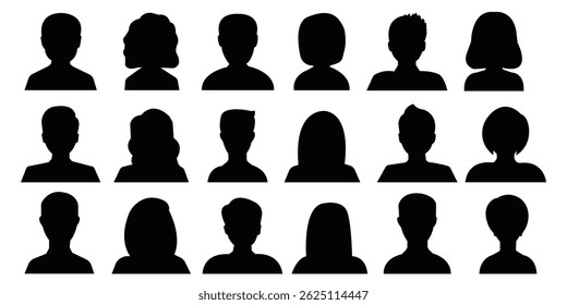 Men and women avatars set. Male and female silhouettes abstract people. User profiles badges.  Anonymous user portrait