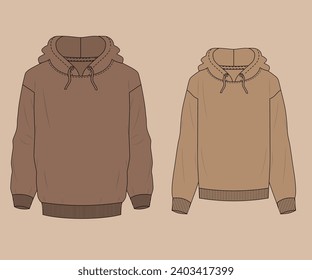 Men and women basic hoodie Sweatshirt Flat Sketches technical drawing template design vector