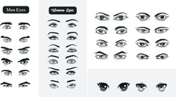 Men And Women Black And White Eye | Vector Eye Set| Open Eye | Close Eyes| Eyes Vector Art| Eyes| Closed Eye| Icon Set| Eyebrows | Eyes Icon| Detailed Vector Art
