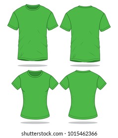 Men & Women Blank Green T-Shirt Vector For Template.Front And Back Views.