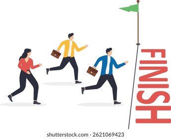 men and women in business suits compete in who will be the fastest and most successful, become the first

