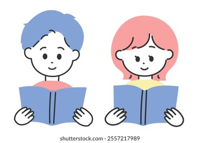 Men and women in casual clothes reading books