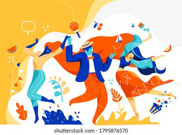 Men and women celebrate and dance together