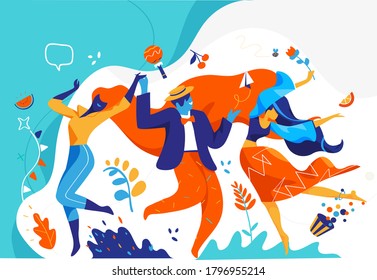 Men and women celebrate and dance together