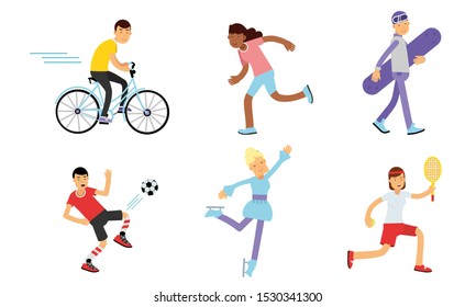 Men And Women Characters Doing Various Kinds Of Sports Vector Illustration Set Isolated On White Background