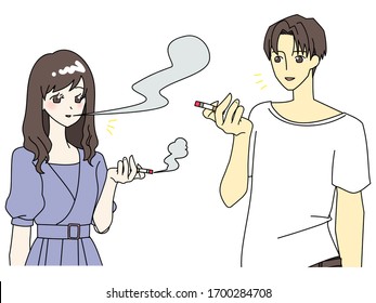 Men and women chatting while smoking cigarettes